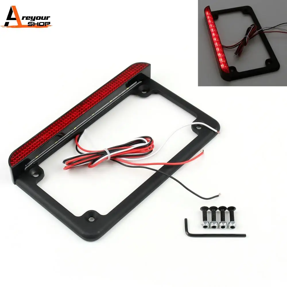 

Areyourshop Universal 6" LED License Plate Frame With LED Tail Brake Light Black for Yamaha for Honda for Suzuki Motorcycle