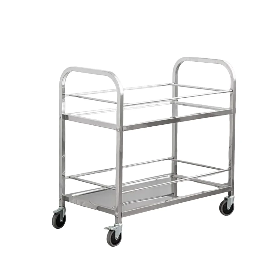 2-Tier Commercial Kitchen Dining Cart Stainless Steel Movable Service Trolley 9L Capacity Multifunctional Catering Manufacturer