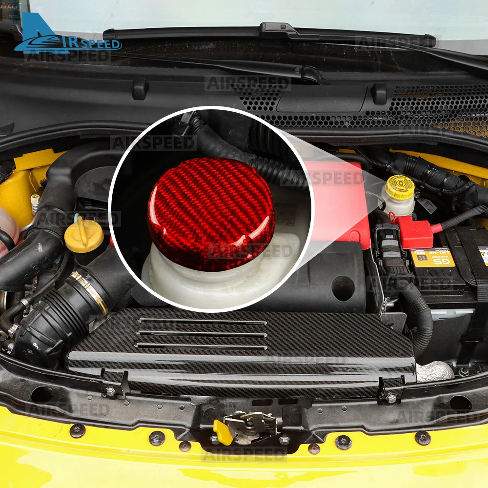 ل Abarth 595 595C 695 695C 2012-2024/فيات 500 500C 2008-2024 ريال جاف الصلب ألياف الكربون سائل الفرامل خزان النفط غطاء تغليف #2