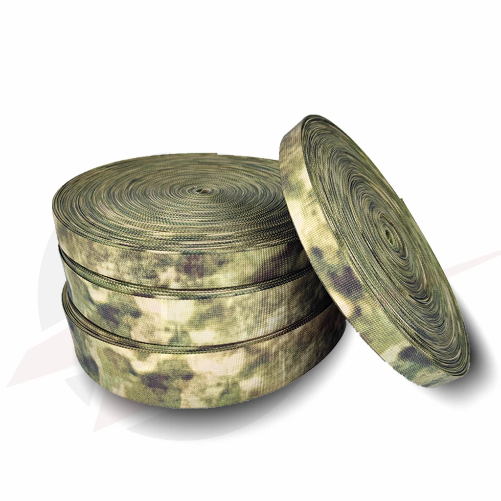 38Mm Wide Camouflage Ruins Printing Webbing  Green Tactical Strap Luggage Outdoor Equipment Thickened Polyester Fabric