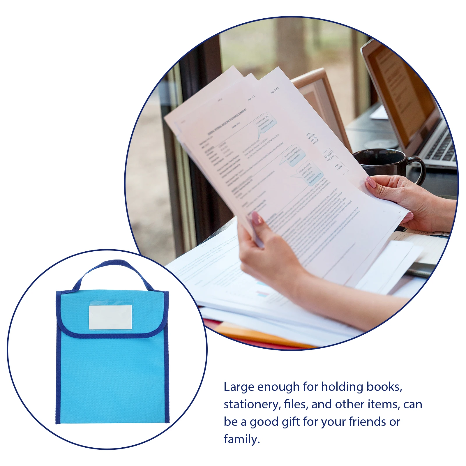 

Practical Book Bag Tote Large Capacity Blue Reusable Safe Storage Students Stationery Files Travel Office Portable