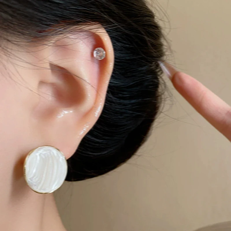 Irregular Uneven Round Stud Earrings for Women White Enamel Oil Geometry Earrings Simple Party Fashion Korean Jewelry Girls Gift