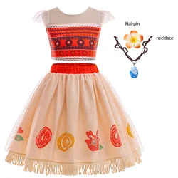 Moana Carnival Cosplay Party Costume For Children Girls Princess Dress+Necklace+Flower Hairpin Kids Halloween Birthday 2-10 Yrs