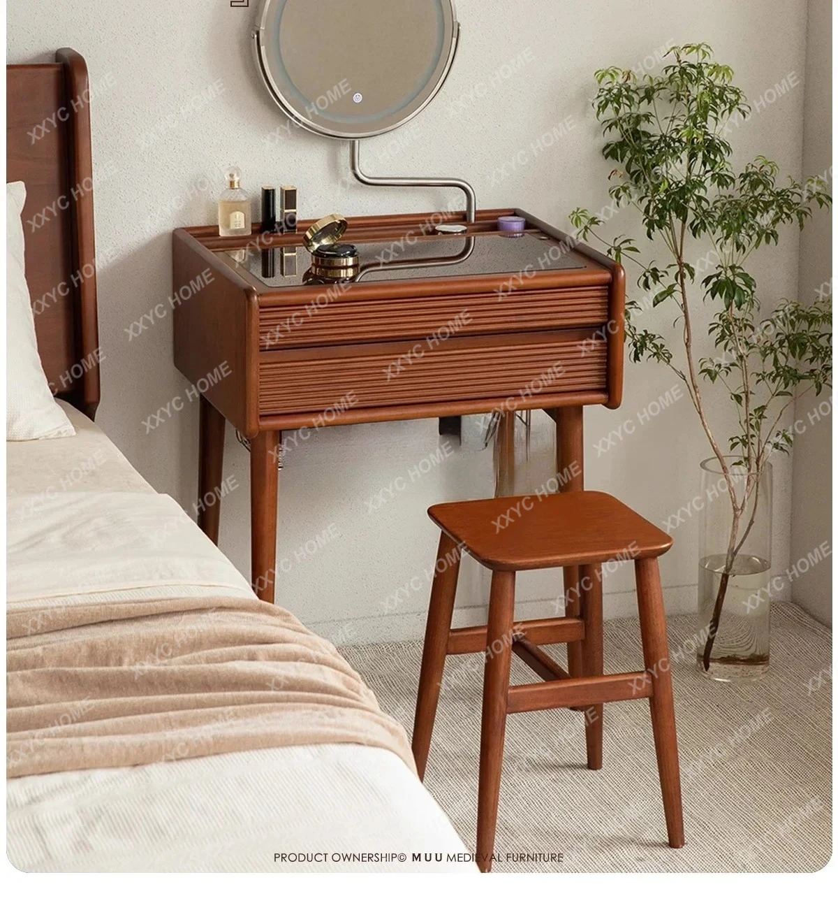 X-S Retro solid wood dresser cosmetic table small apartment modern simple bedroom bedside  dressing table  HG