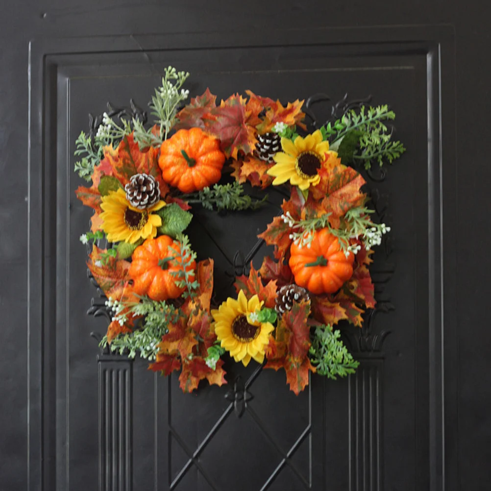 

Artificial Pumpkin Thanksgiving Wreath Fabric Plastic Rattan Halloween Festival Wreath Decor Party Decoration