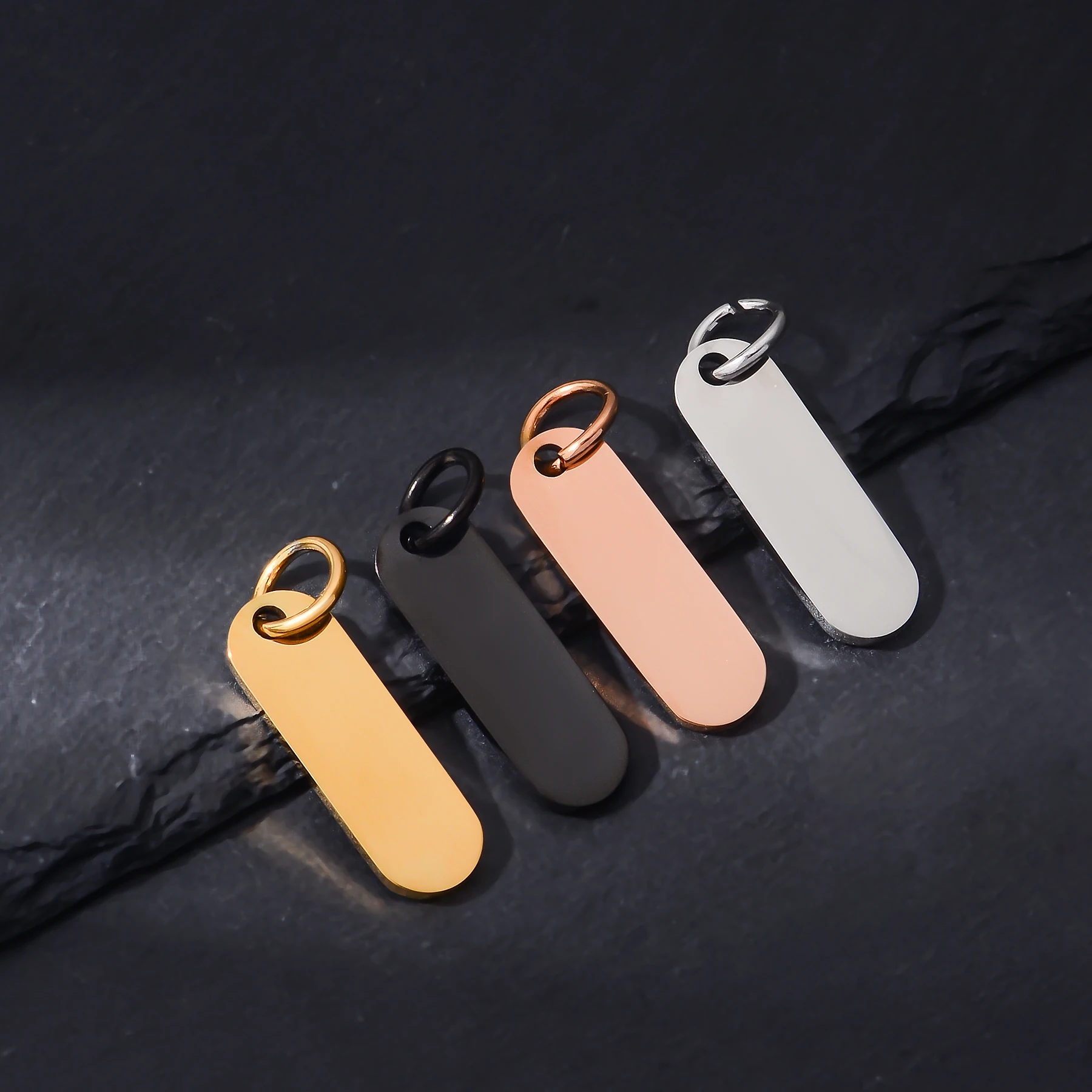 Wholesale 4Pcs/lot Polished Blank Tags Stainless Steel Rectangle Charms Personalized Logo Name for DIY Jewelry Making