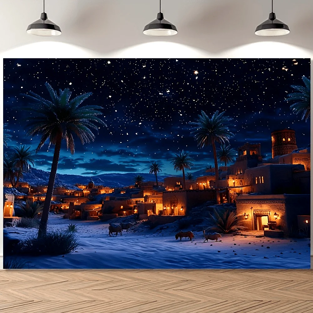 Ethnic Moroccan Starry Night Tapestry Wall Hanging Boho Desert Oasis Palm Tree Galaxy Constellation Sky Art Decoration