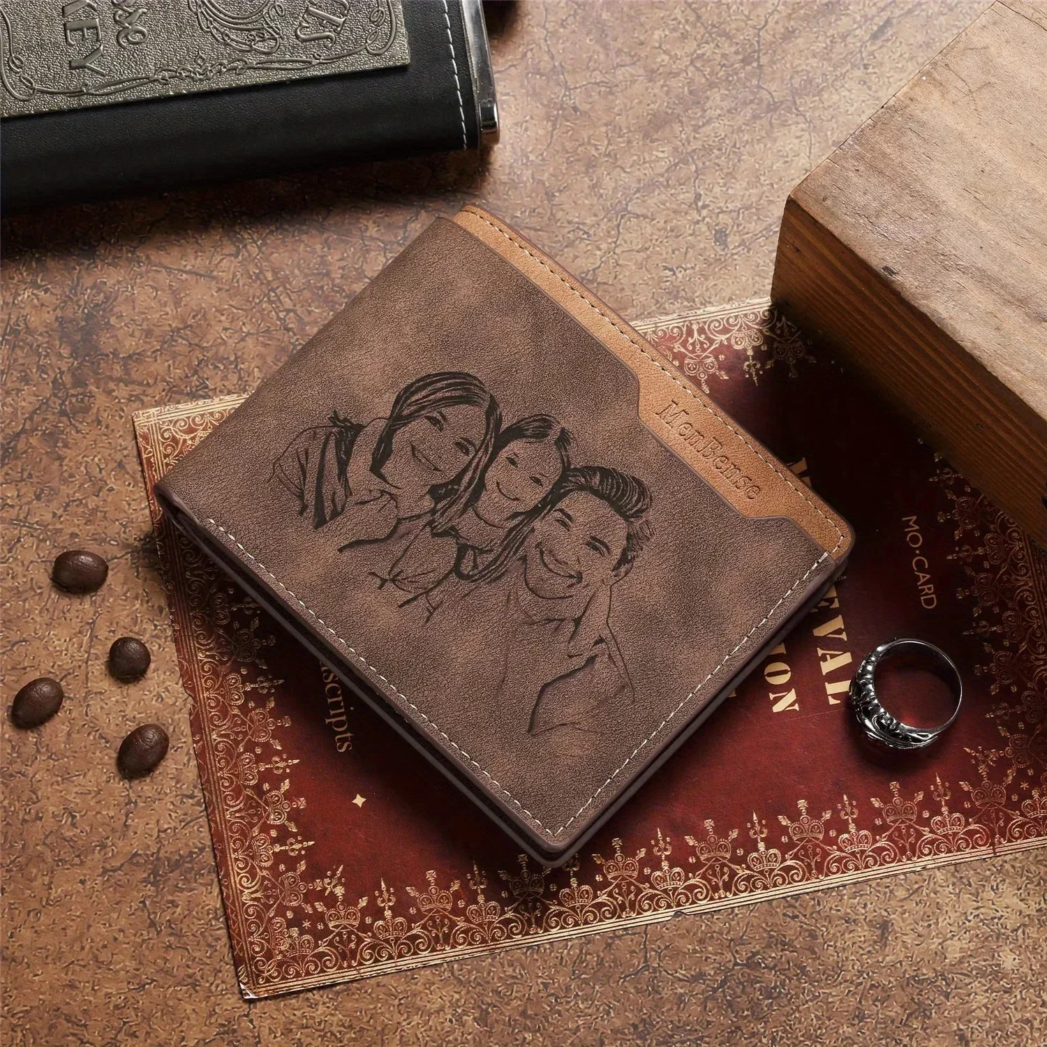 Custom Photo Wallet for Men - Personalized Gift for Dad, Husband, Boyfriend - Father's Day, Birthday, Groomsmen Gift with Insert