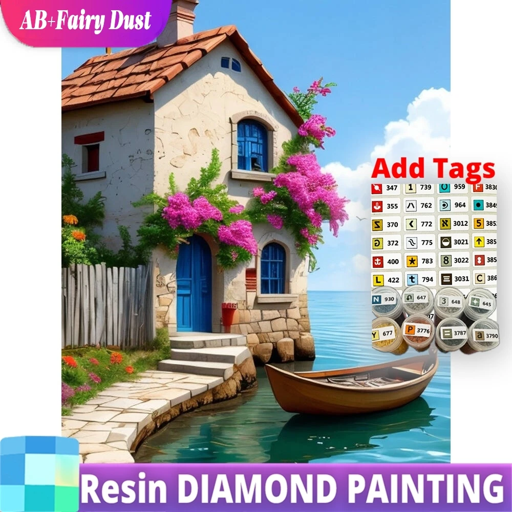 

Resin AB Fairy Dust 5D DIY Diamond Embroidery House Landscape Mosaic Ship New Arrival Painting Picture Rhinestones Unique Gift