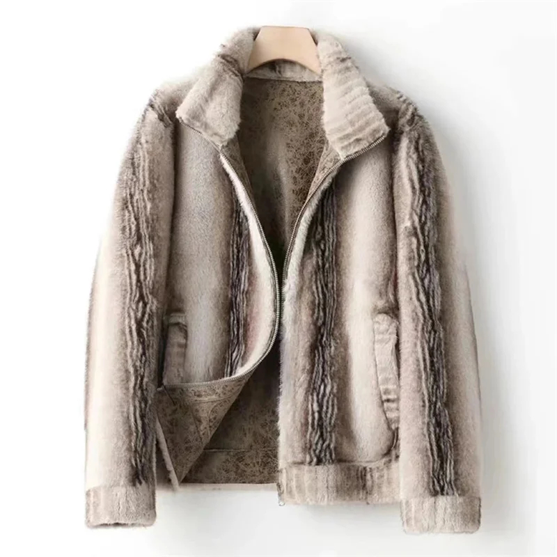 

Stand up fur Men's Coat Mink fur One-Piece Jacket 2025 Winter New Loose and Versatile Reversible Men's Coat for Commuting WLF