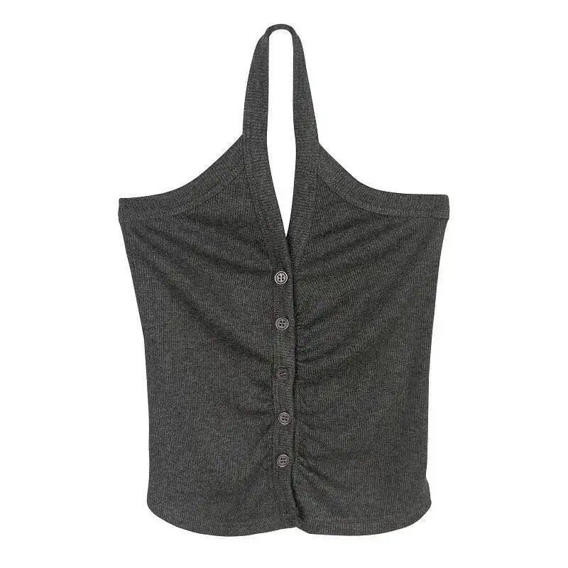 الكورية ضئيلة مثير الرغبة النقية نمط الساخن فتاة المؤنث قصيرة الرسن الرقبة تانك القمم للنساء أزياء المرأة تانك القمم XGK8 #5