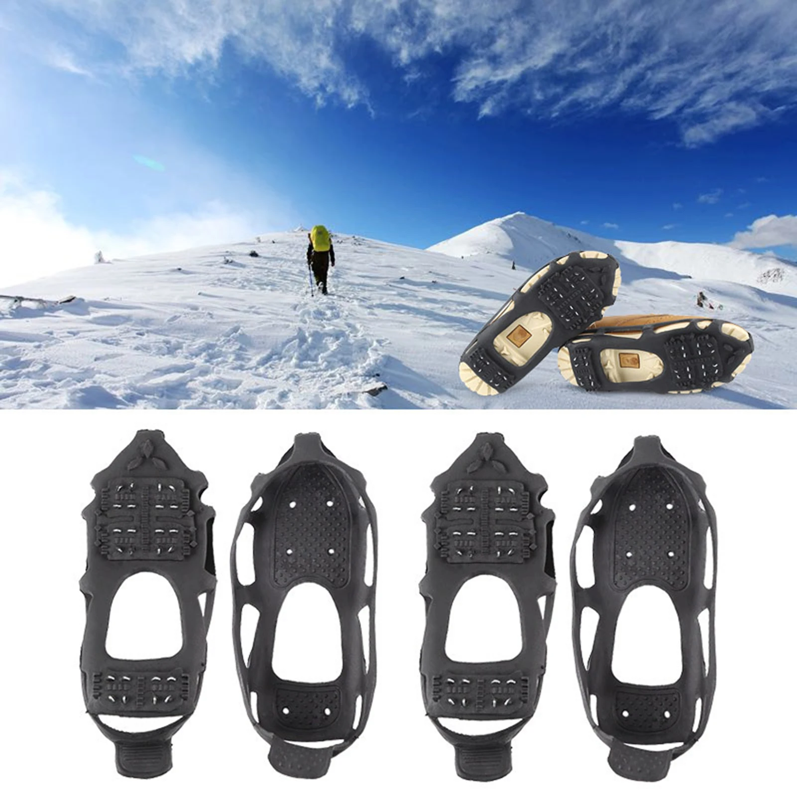 24 Tooth Anti Slip Teeth Grip Shoe Covers Portable Crampons Slip-on Stretch Footwear for Hiking Boots and Snow Shoes