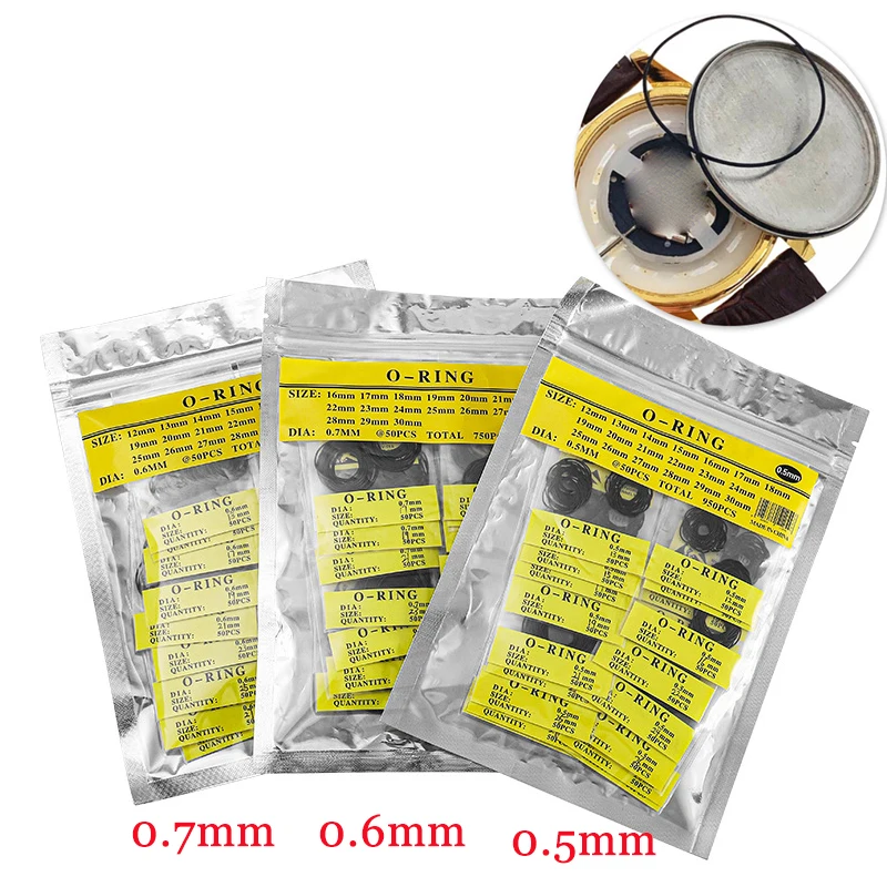 0.5/ 0.6/0.7mm 750/950Pcs O Ring Rubber Waterproof Watch Gaskets Sealing Washer Watch Accessory Repair Tool for Watchmakers