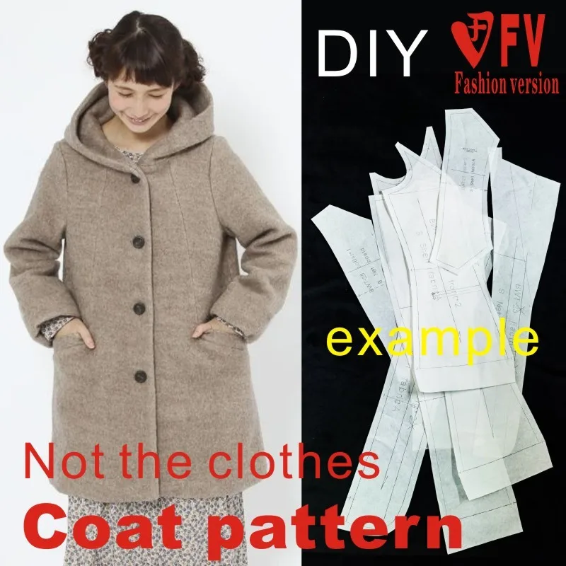 Sewing pattern women's mid-length hooded coat coat 1:1 clothing design drawing BFY-116