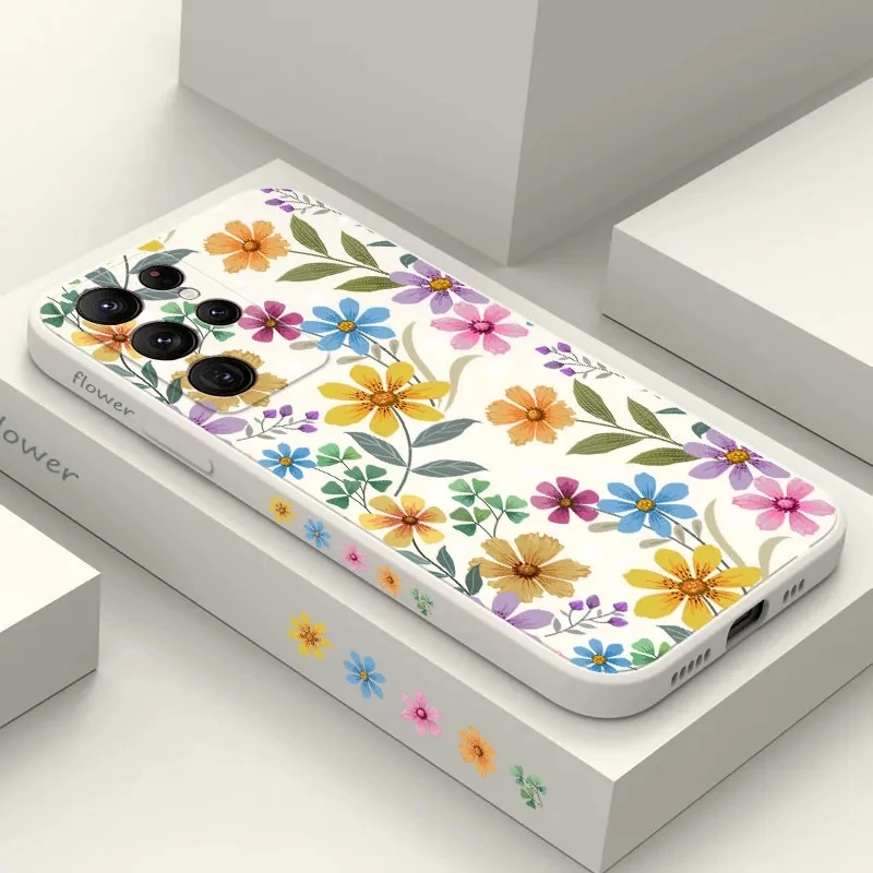 Funda de silicona con flores y plantas abstractas para Samsung Galaxy, S24, S23, S22 Ultra, S21 Plus, FE Note 20, A52, A13, A33, A53, A15, A35, A55