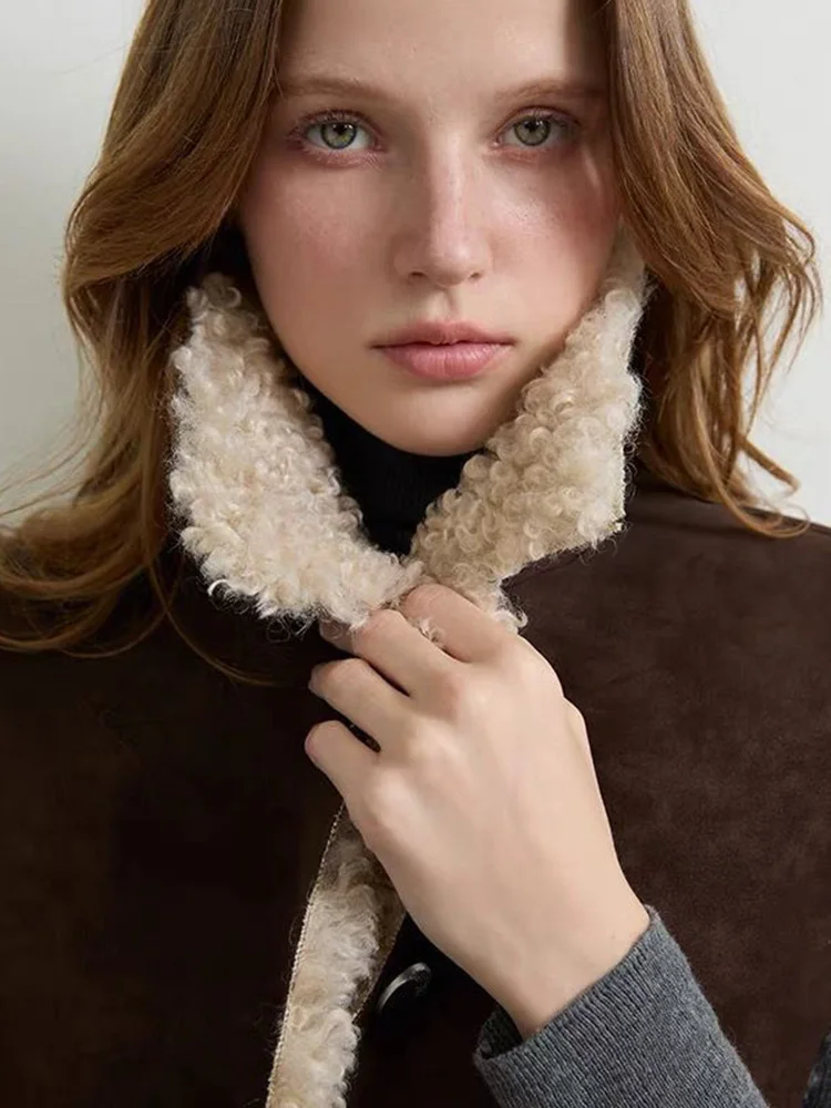 American Y2K Faux Lamb Vest Coat Women Vintage Harajuku Faux Suede Patchwork Vests Streetwear Fall Winter Sleeveless Tops Vest