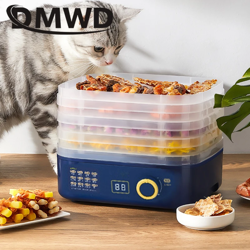 DMWD Food Dehydrator 5 Trays Dried Fruit Vegetable Herb Meat Drying Machine Electric Yogurt Maker Pet Snacks Air Dryer Oven EU