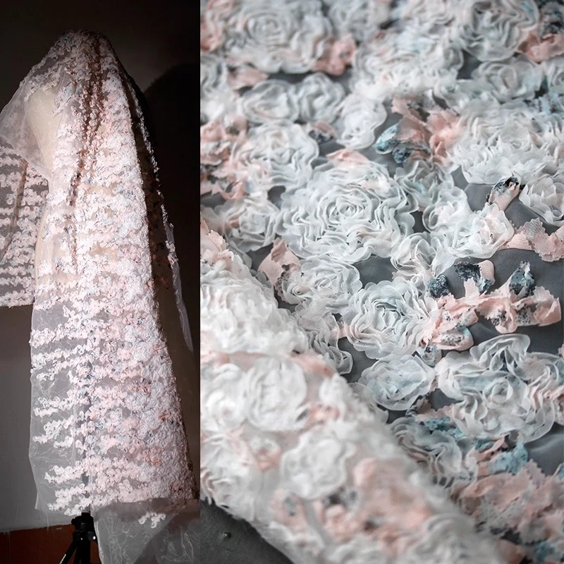 

Monet Garden Pink Three Dimensional Jacquard Mesh Fabric Romantic Style Creative DIY Sewing Clothing Designer Fabric