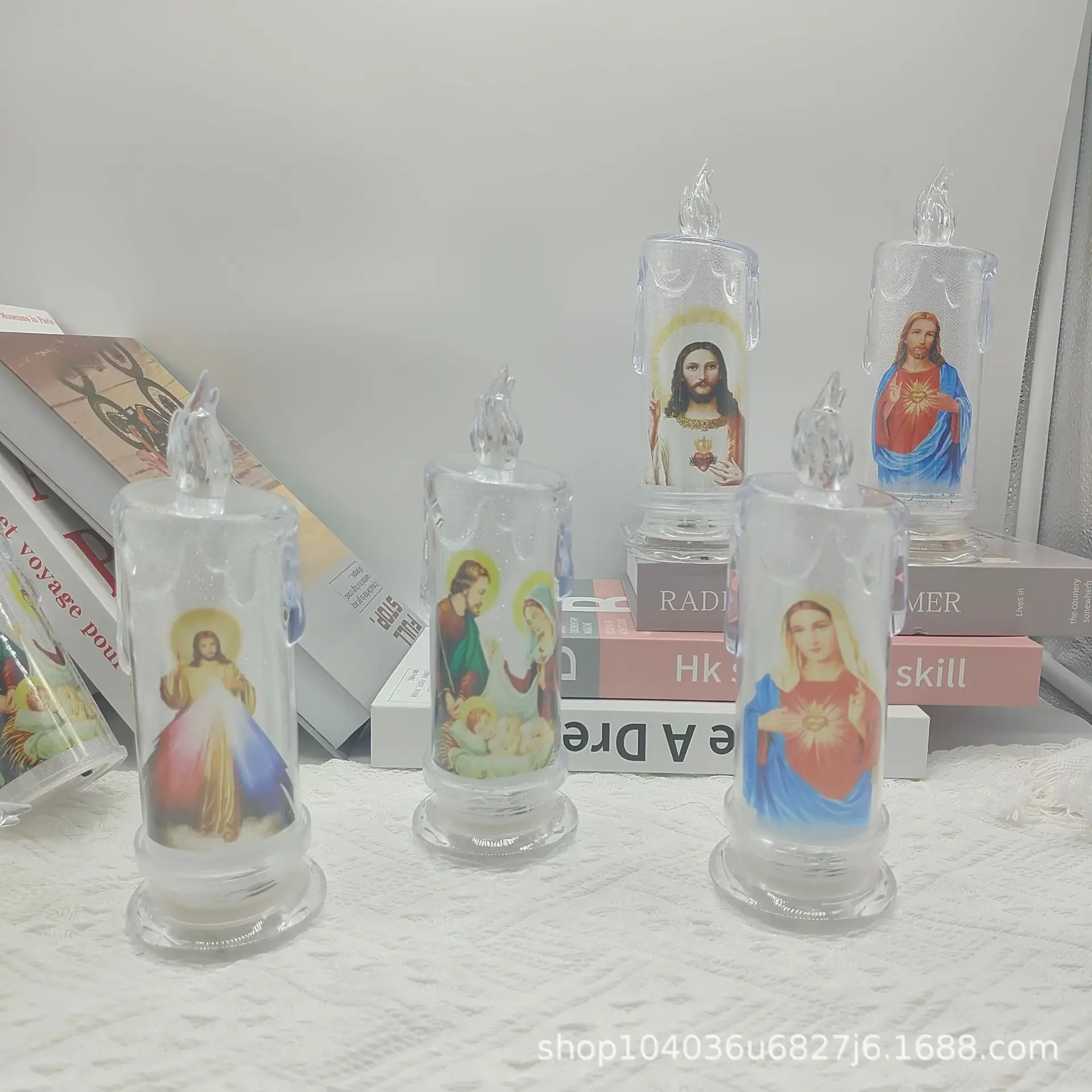 Jesus Virgin Christ Lamp Romantic Tealight Electronic Flameless LED Devotional Prayer Candles Light Religious Decoration