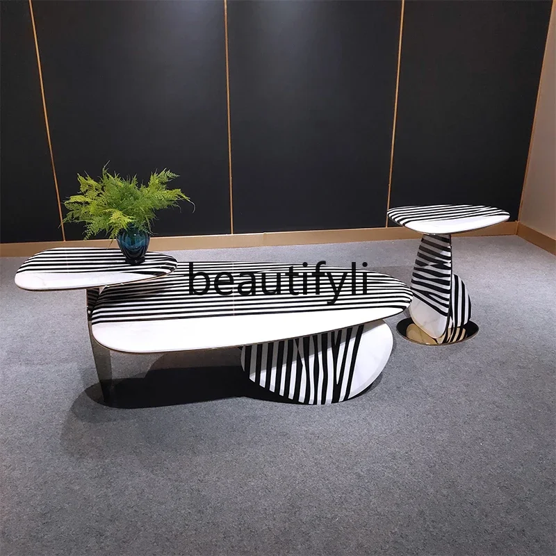 

2025Light luxury marble special-shaped combination coffee table simple living room side few stainless steel tea table