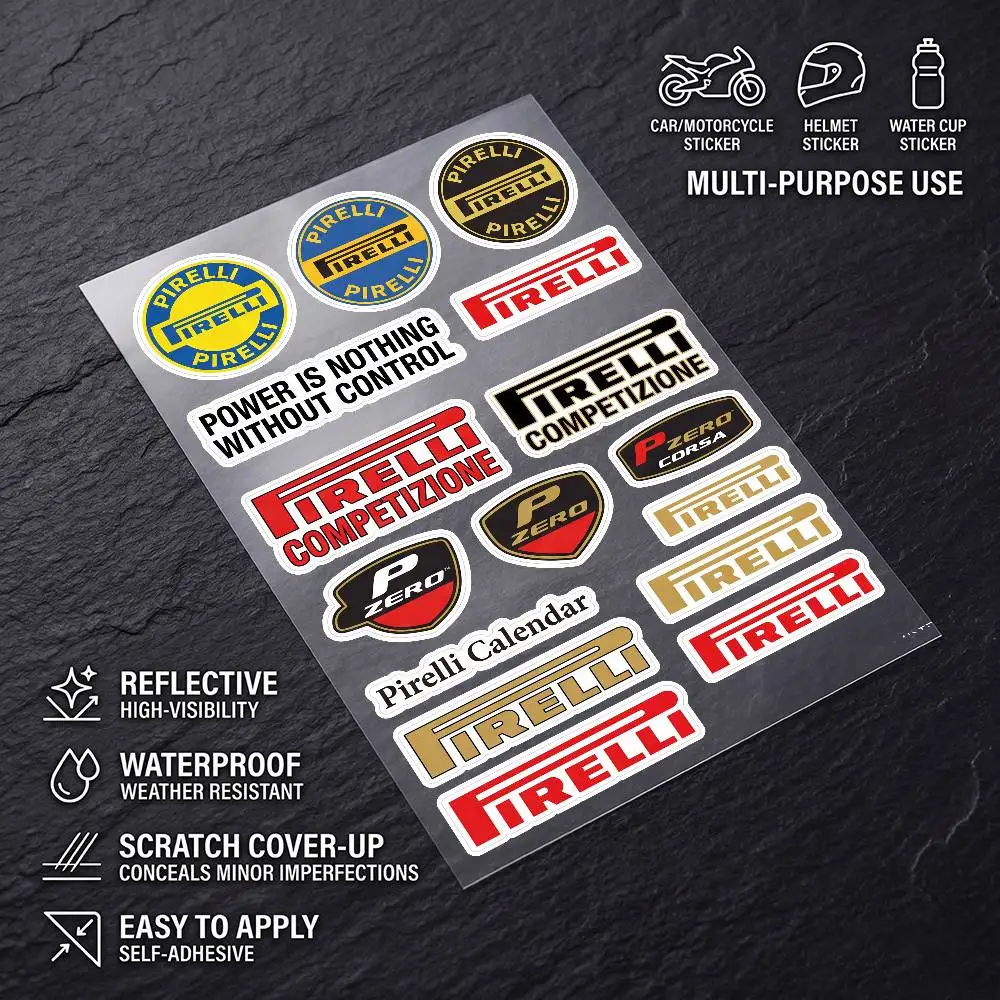 Pegatinas Protectoras Reflectantes Impermeables PIRELLI Multi Scene para Autos, Motocicletas, Cascos y Refrigeradores
