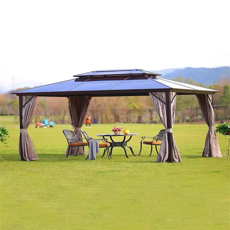 

Outdoor Sunshade Gazebo Four-corner Shed Pavilion PVC Sun Panel Aluminum Alloy Gazebo Tent Villa Courtyard Four-column Pavilion