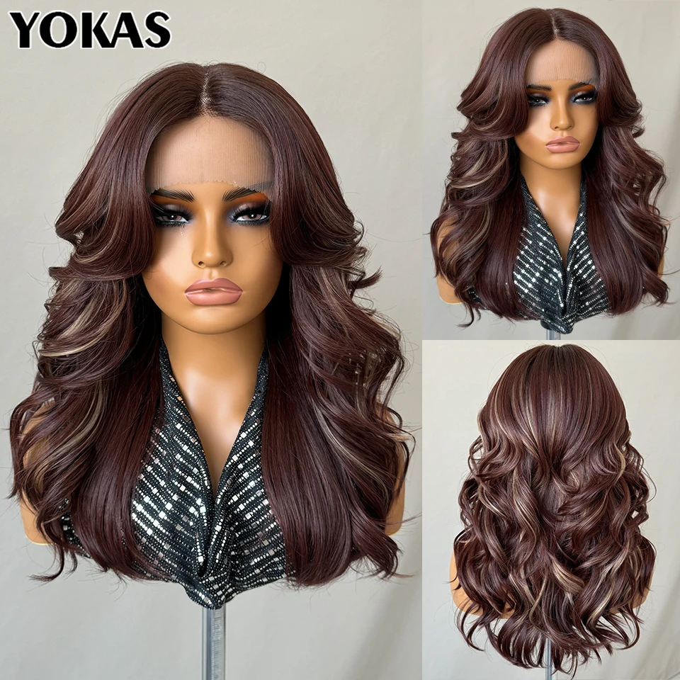 

Body Wave Lace Front Wig Synthetic Wigs For African Women 18 Inch T Part Blonde Black Lace Front Wig With High Temperature Fiber