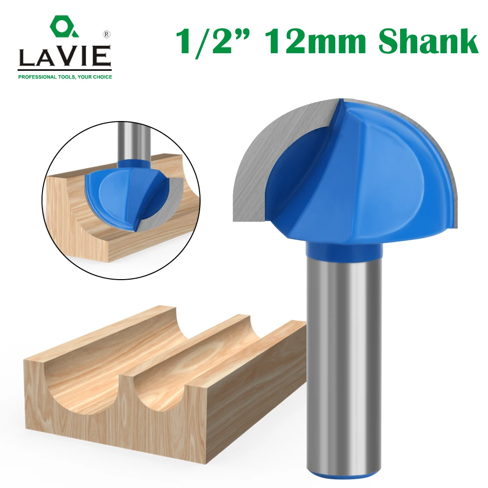 LAVIE 1pc 12mm 1/2 shank Round Nose Two Flutes Router Bit set for Woodworking Cove Box Bit Key Hole Application