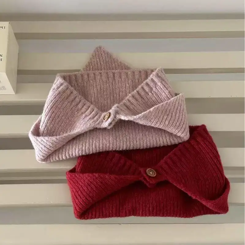

Winter Warm Knitted Triangle Headscarf Hats For Women Balaclava Headgear Neckerchief Ear Protection Cap Solid Woolen Beanie