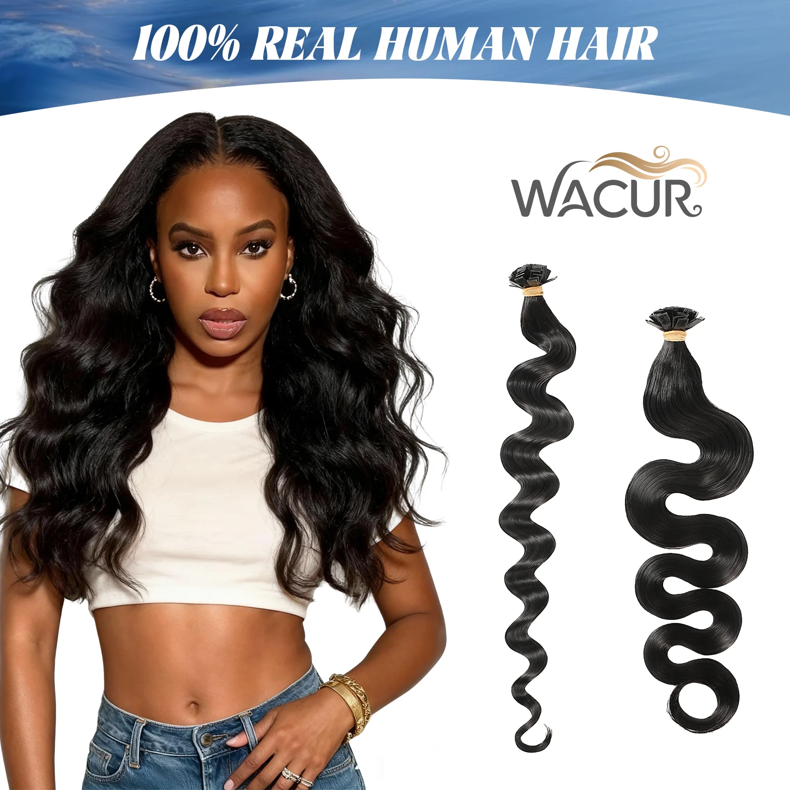 

Wacur Loose Deep Flat Tip Keratin Fusion Hair Pre Bonded Hair Extensions Cuticle Body Wave Real Human Hair For Woman 50g/pack
