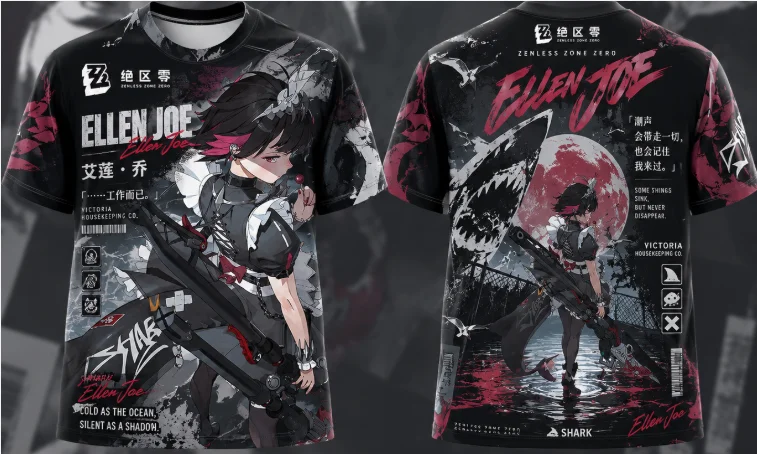 Zenless Zone Zero Ellen Joe 3D Full Print T-shirt, Double sided Anime Game Character Pattern, Neutral Street Wear T-shirt