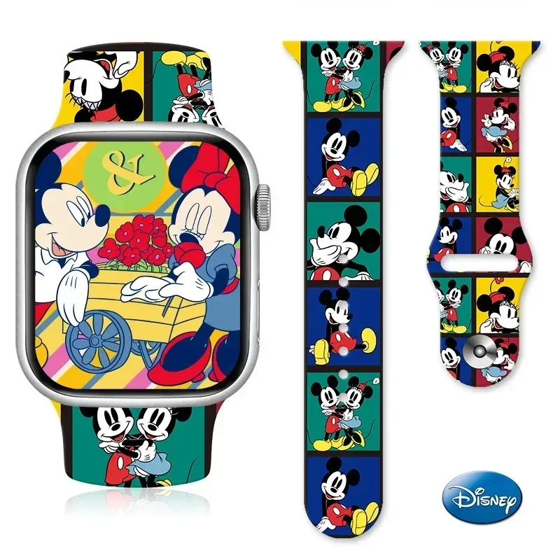 Disney Mickey Minnie Mouse Watchband Soft Silicone Strap for Apple Watch 49mm 45mm 44mm 42mm 40mm 41mm Anime Accessorie Bracele