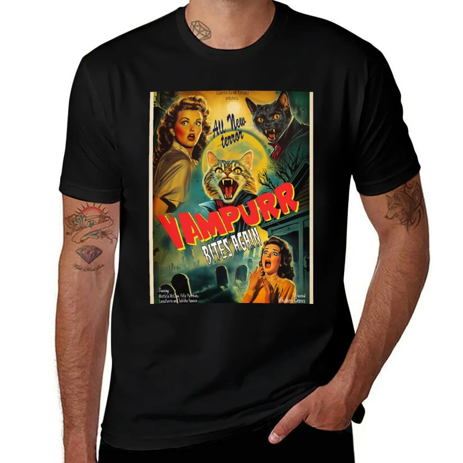 

Vampurr Bites Again - retro horror poster T-Shirt man tshirt man t shirt heavy cotton T-Shirt