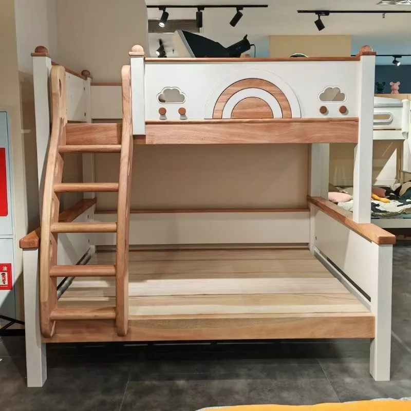 総無垢材二段ベッド、高低タイプ、小さなアパートタイプ、親子用、紫檀、桜材、ベッド
