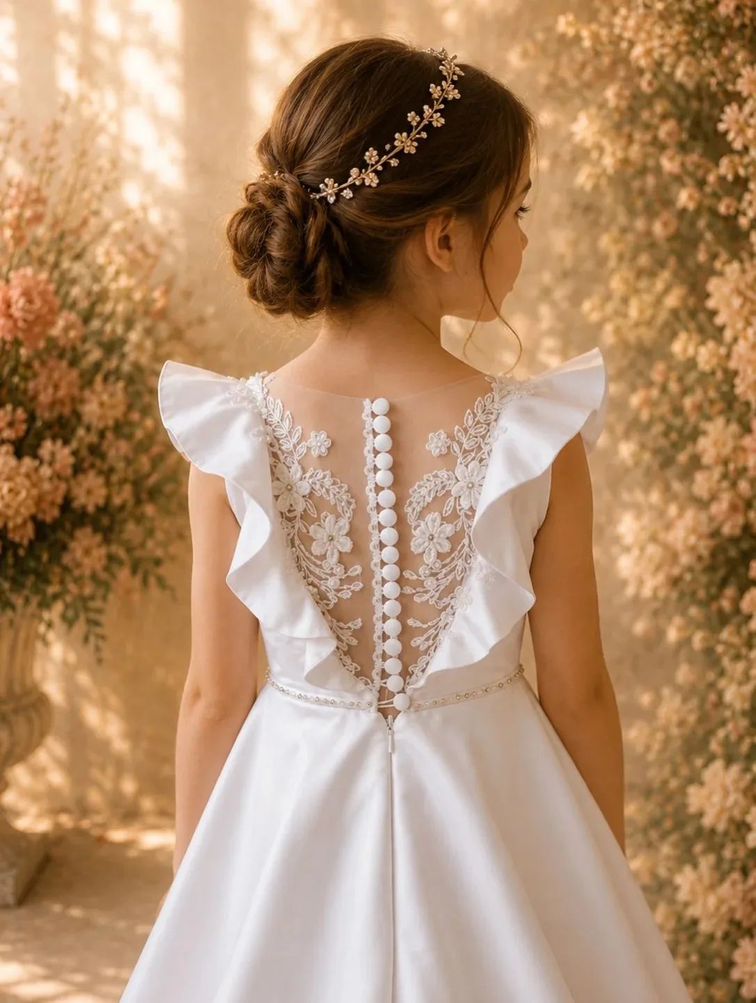 Großhandel Elegante Maßgeschneiderte Satin-Blumenmädchenkleider für Hochzeiten, Perlenbestickte Kinder-Geburtstagsfeierkleider, Erstkommunion-Ballkleider – Detail 4
