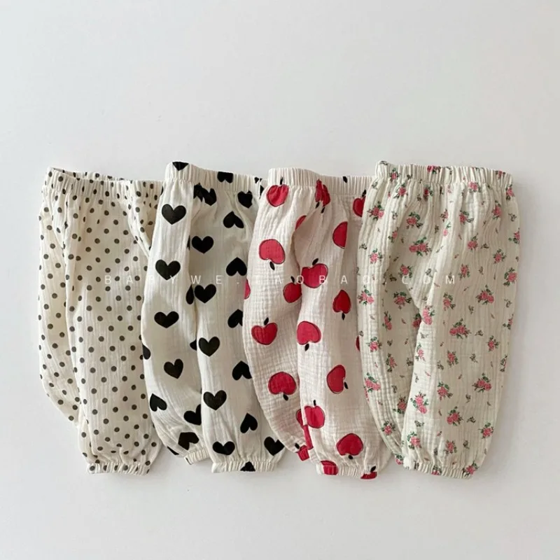 INS Infant Baby Girls Trouers Bellbell Summer Little Girls Anti-mosquito Pants Thin Floral Printed Toddler Baby Girls Dot Pants