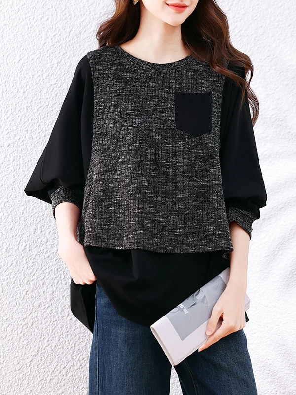 تي شيرت غير رسمي متوسط الطول مكون من قطعتين تي شيرت نسائي مقاس كبير فانوس Sve مستدير Ne فضفاض مناسب للتنقل الفني