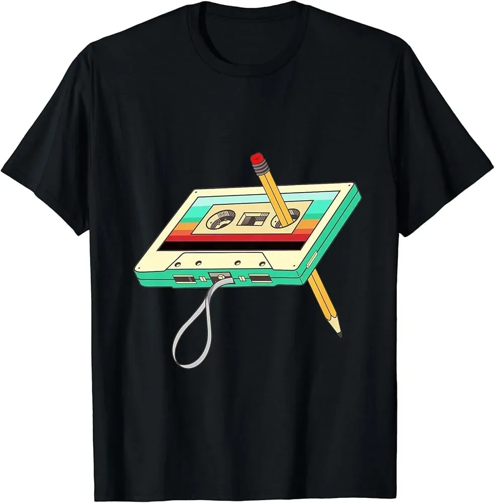 E6 80s Cassette Tape Pencil1980s Retro Throwback Music T-Shirt