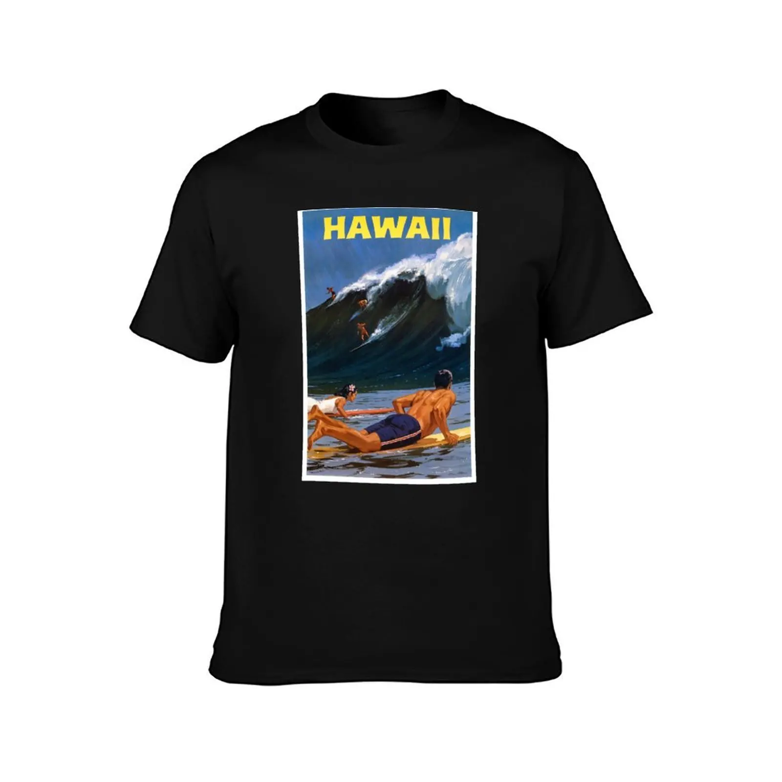 Hawaii Vintage Travel Poster Restored T-Shirt, Summer Casual Cotton Tee, Oversized Streetwear Tops, Vintage Graphic Print