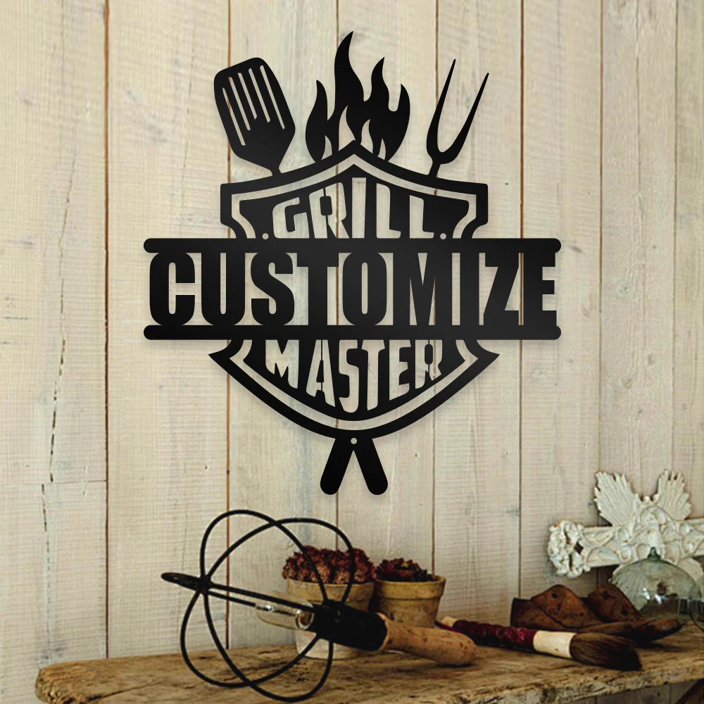 1pc grill master Cooking utensil creative Custom Name Metal Wall Signs Metal Wall Plaque for Kitchen and Dining Room