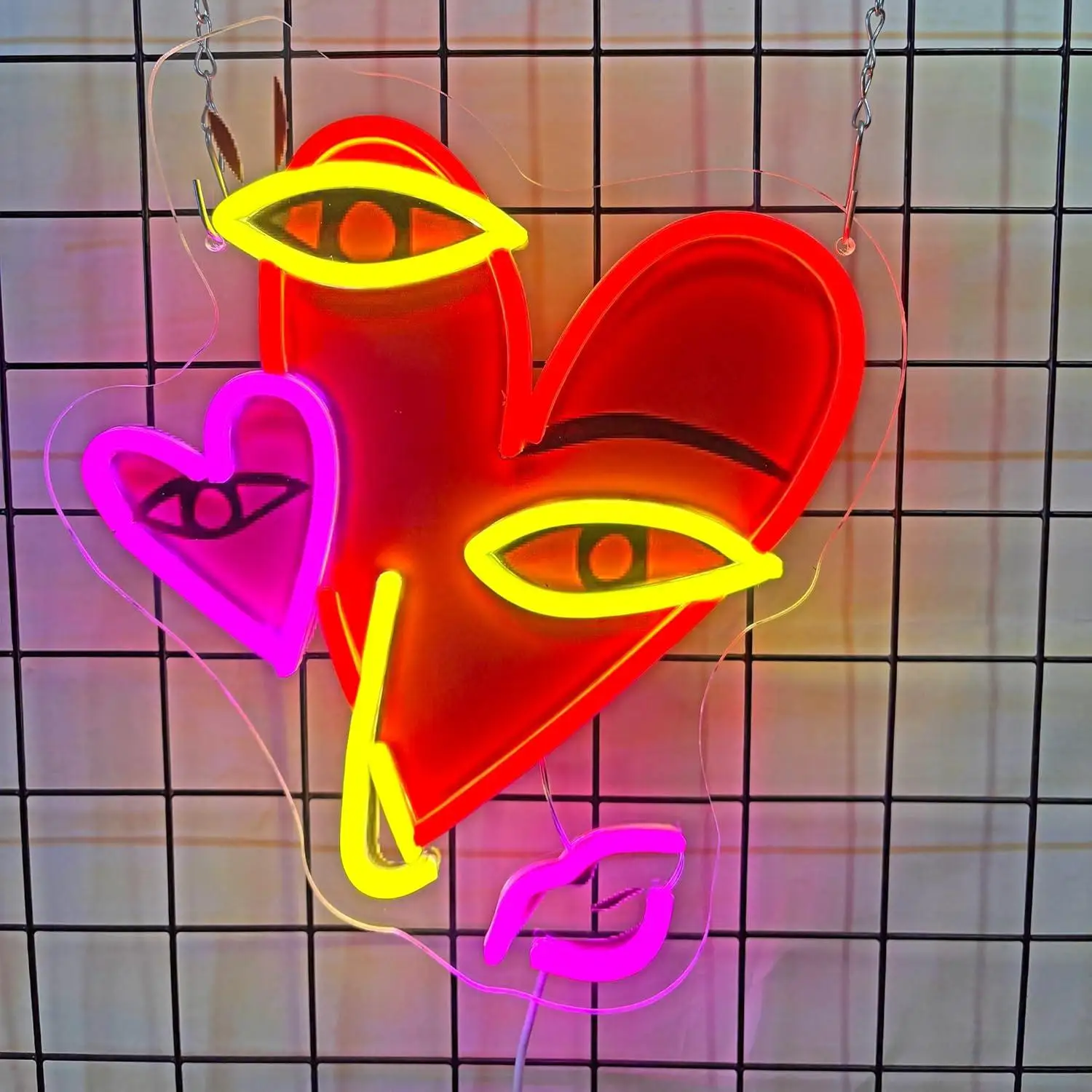 

Abstract Face With Hearts Neon Sign Love LED Lights for Living Room Gaming Room Kids Room Bar Decoration Birthday Party Gifts