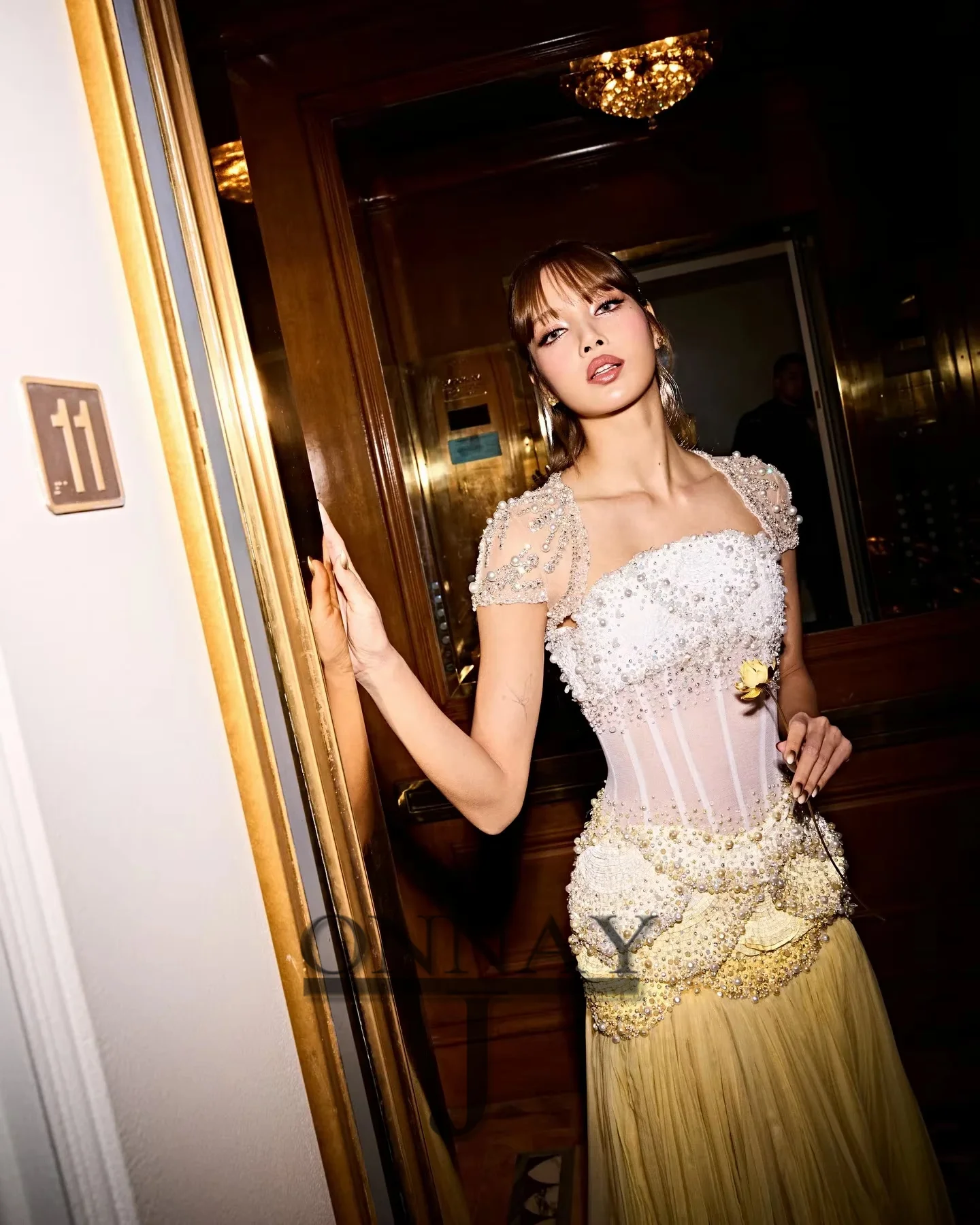 Customized Elegant Yellow Pearls Maxi Evening Dresses Chiffon Women Dubai Saudi Vestidos De Fiesta Formal Party Bespoke Gown