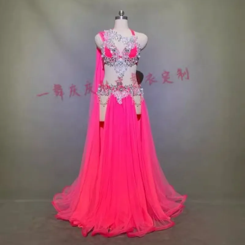 Costume de danse du ventre personnalisé, Sexy, Double couche, grande jupe pivotante, Costume de danse orientale, robe de compétition de spectacle d'équipe pour femmes