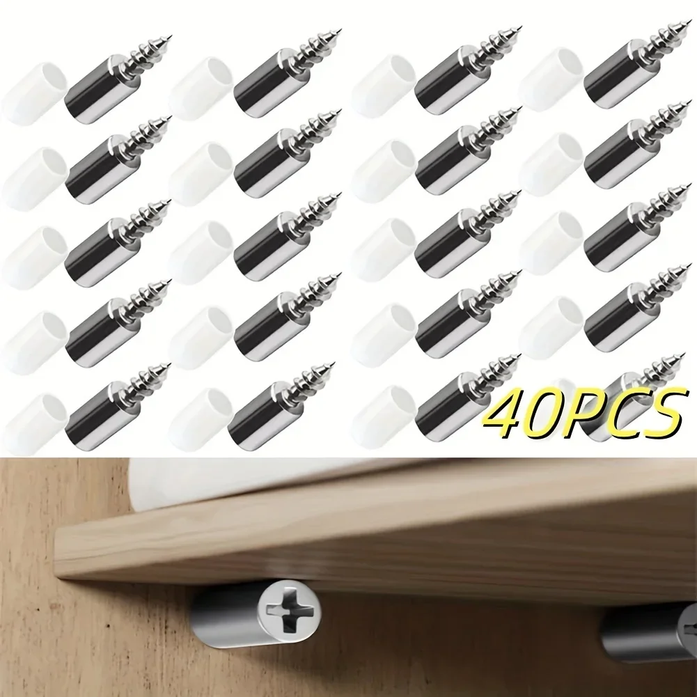 20 or 40Pcs Cabinet Shelf Support Screws–Self-Tapping Laminate Holder for Wood Panel,Furniture Shelf Fixing Fasteners,Zinc Alloy