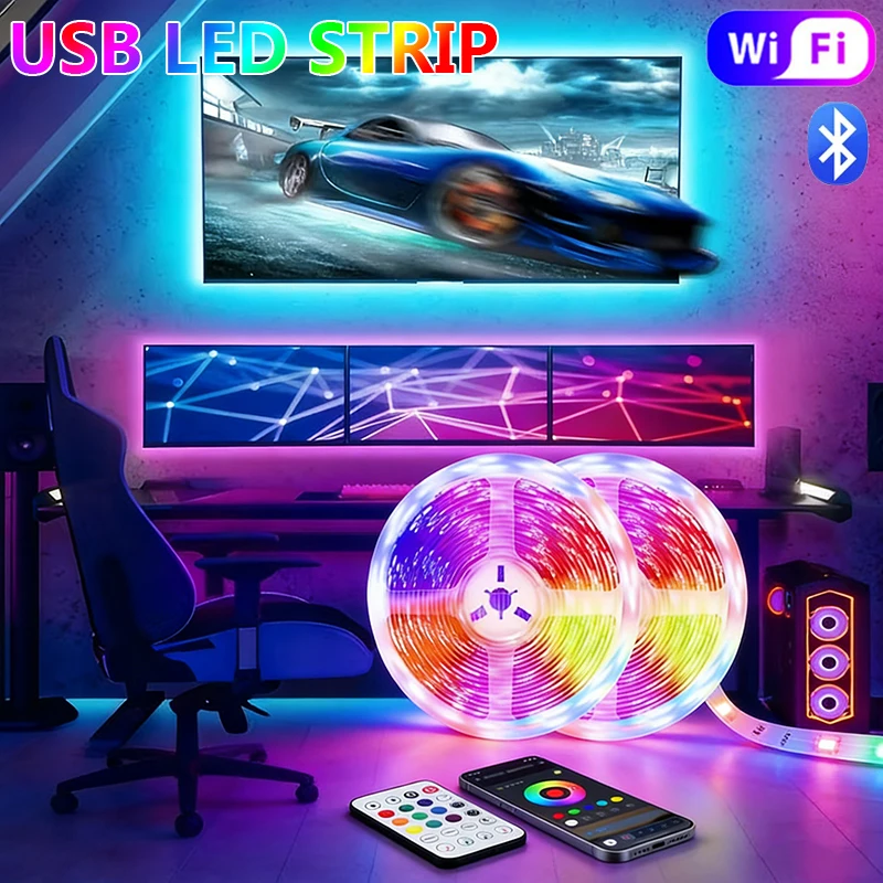 RGB 5050 LED قطاع Lihgts بلوتوث APP التحكم عن بعد شريط مرن Luces Led ديود مصباح الشريط إضاءة خلفية للتلفاز غرفة ديكور الحفلات