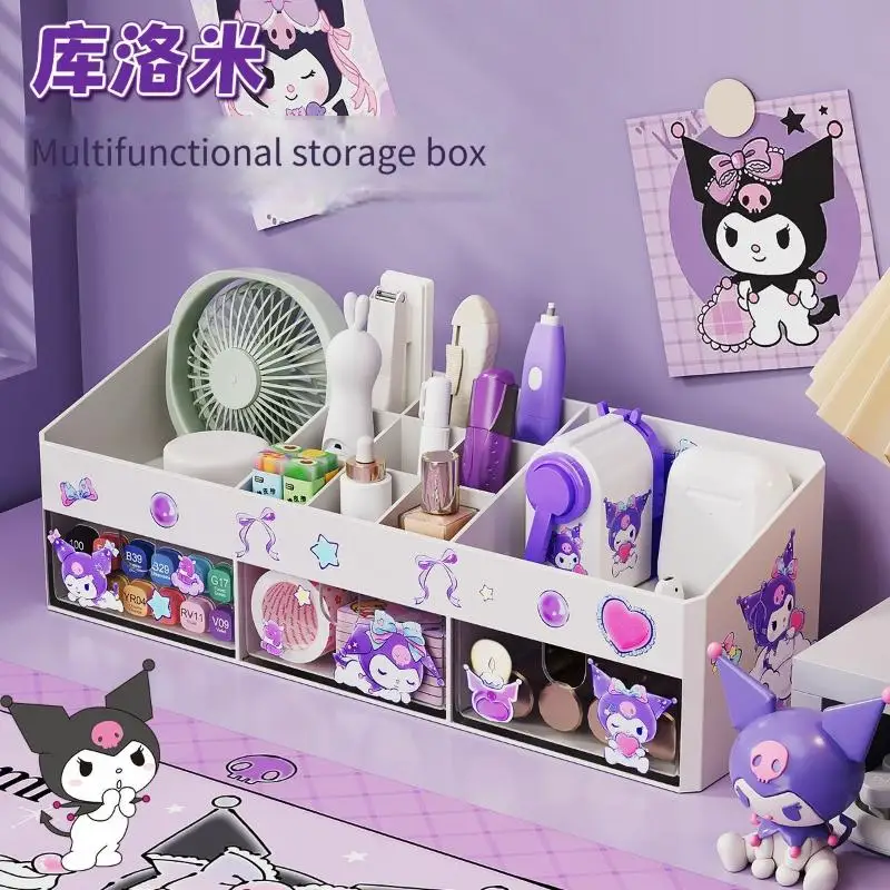 

Sanrio Kuromi Cartoon Multifunction Pen Holder Cute Partition with Drawer Desktop Student Stationery Large Capacity Storage Rack