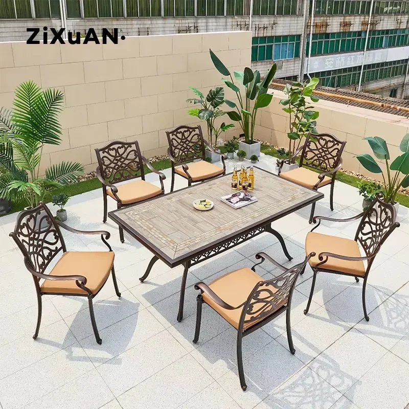 OUTDOOR FURNITURE PATIO CAST ALUMINUM TABLE AND CHAIR SET TERRACE BALCONY GARDEN TILE TABLE AND CHAIR SET
