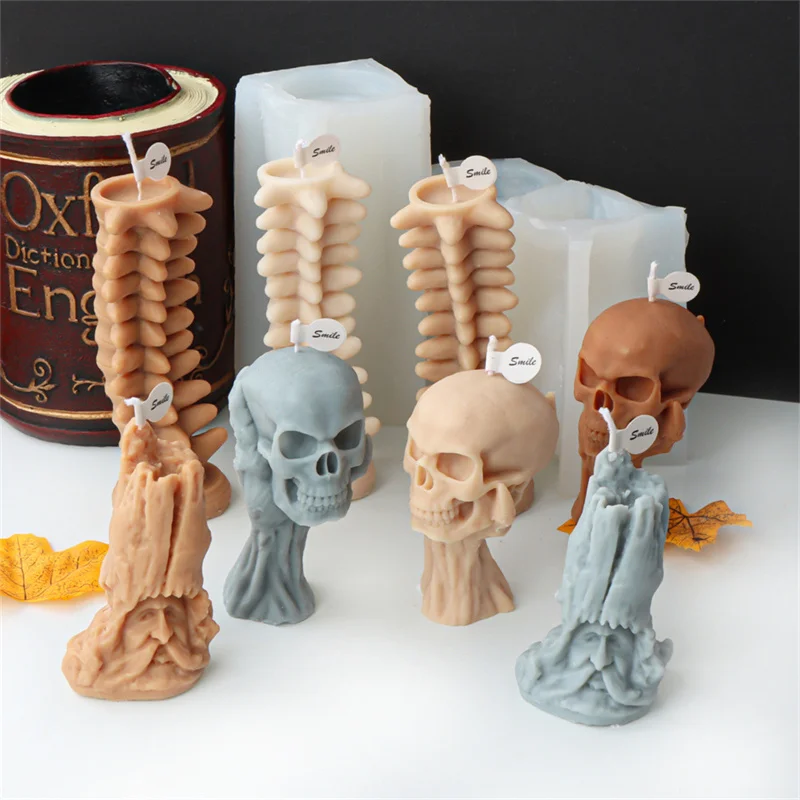 

Halloween Decoration Candle Silicone Mold Simulation Human Vertebrae Skull Gypsum Soap Mould DIY Wax Resin Craft Holiday Decor