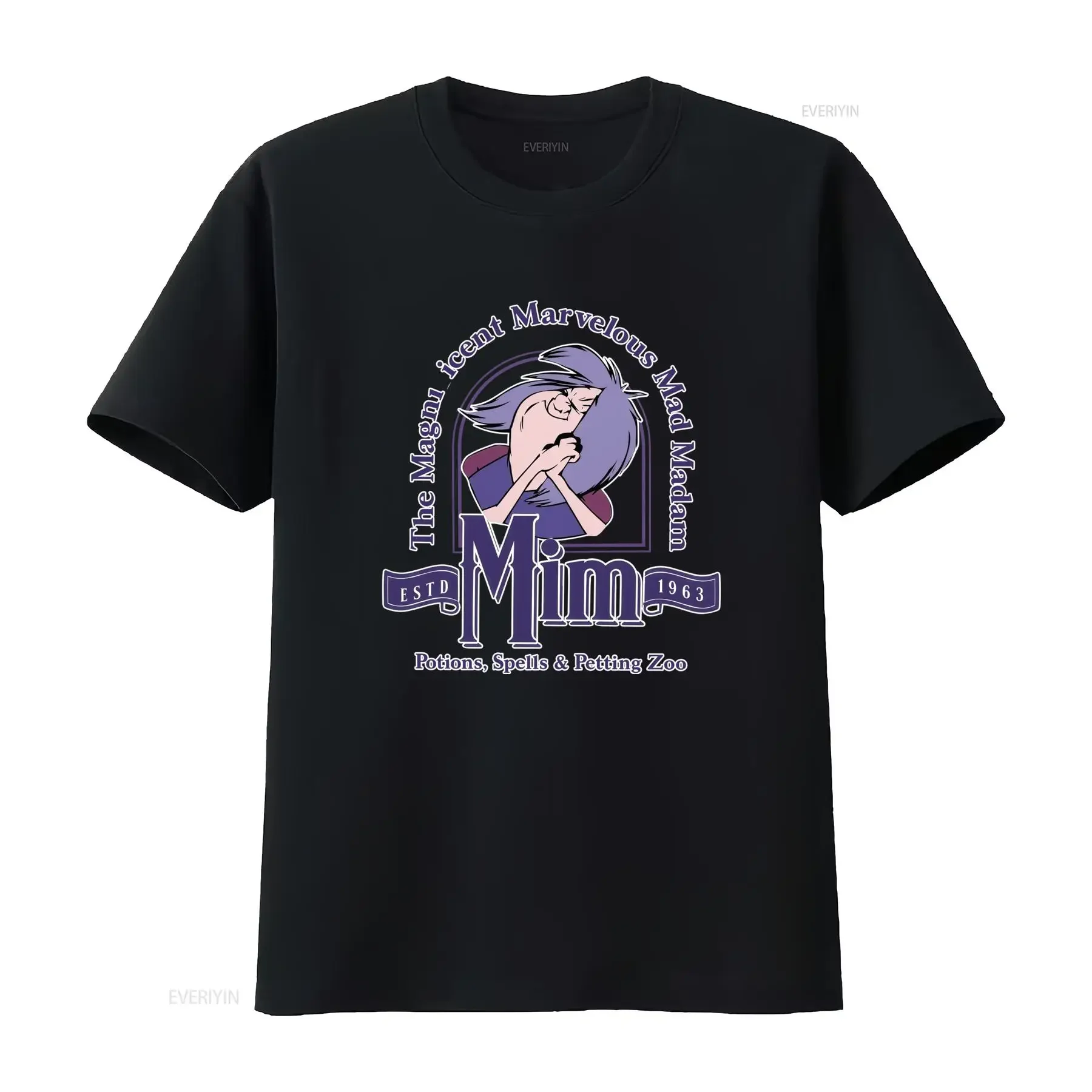 T shirt preto masculino com estampado de desenho animado Mim Design magnífico e maravilhoso Mad gola redonda corte folgado