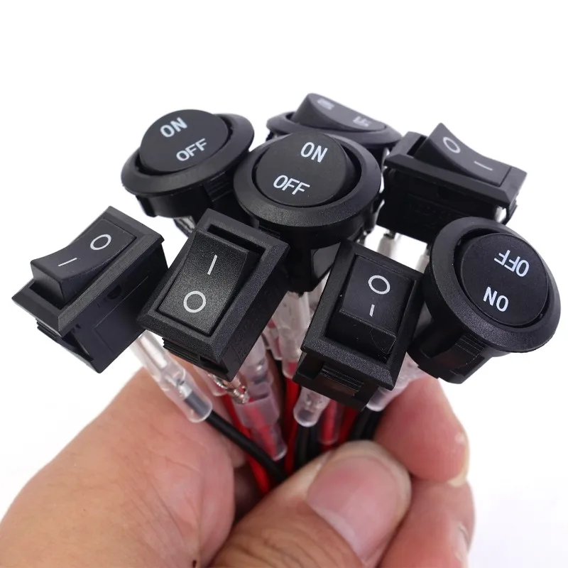 2 Pin Toggle Switch Round Rocker Switch ON/OFF with Wire 12V for Car Boat Modified Motorcycle Boat Switch Cord 1/5/10pcs